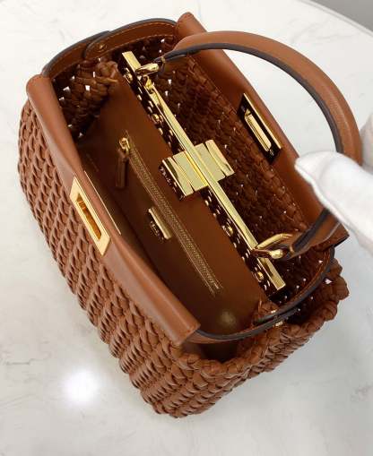 FI Peekaboo Mini Brown Braided Bag For Woman 18cm/7in