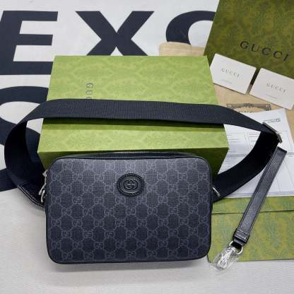 gg Shoulder Bag With Interlocking G Black gg Supreme Canvas For Women  9.6in/24.5cm gg 703468 92THF 1000