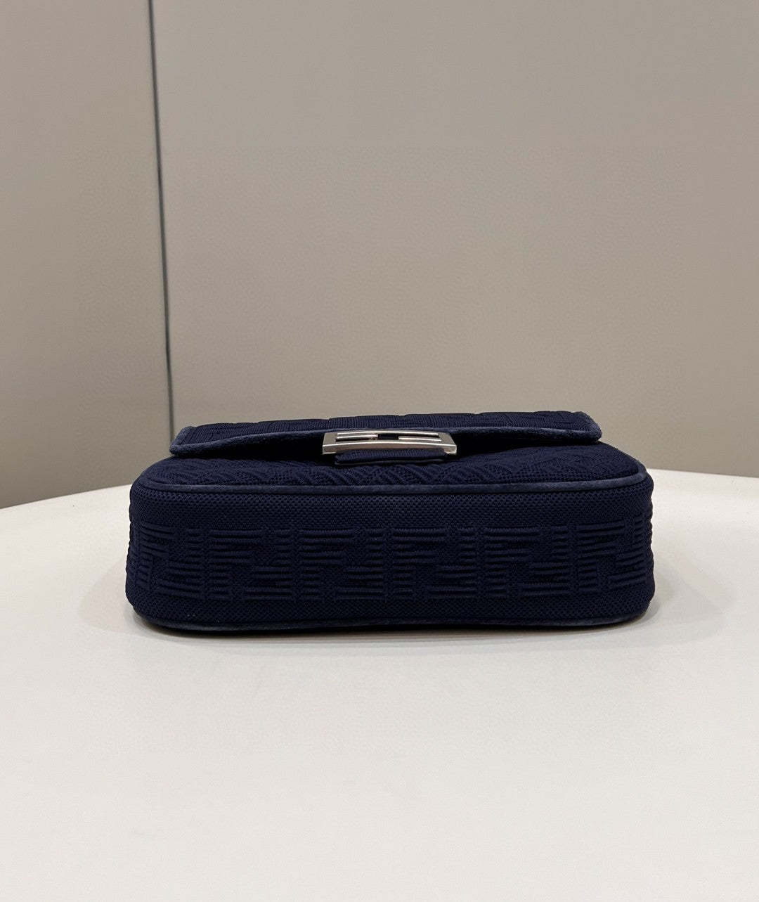 FI Baguette Chain Midi Navy Blue FF Fabric Bag For Woman 14.5cm/6in