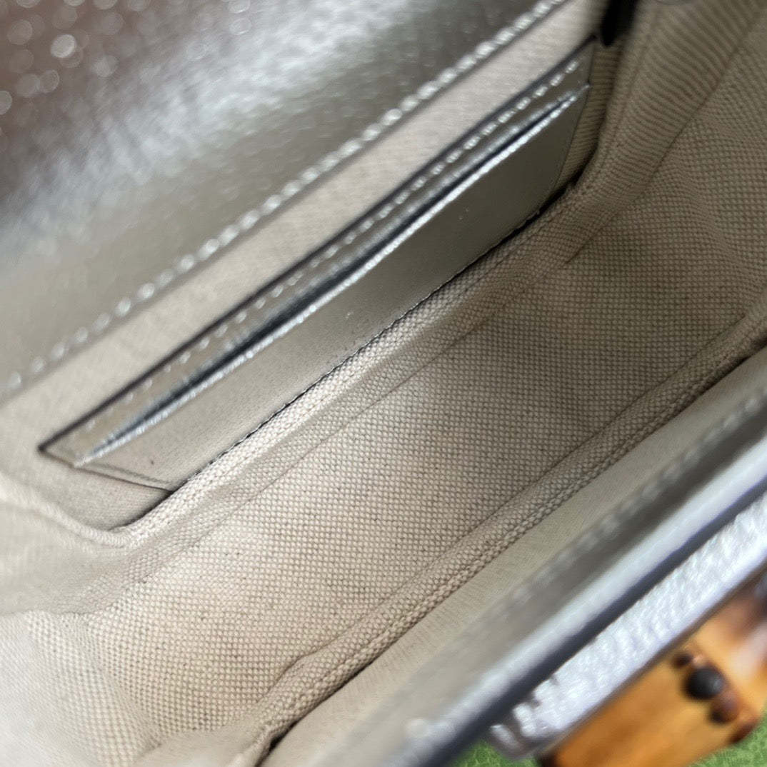 gg Bamboo 1947 Mini Top Handle Bag Silver For Women, Women’s Bags 6.7in/17cm gg