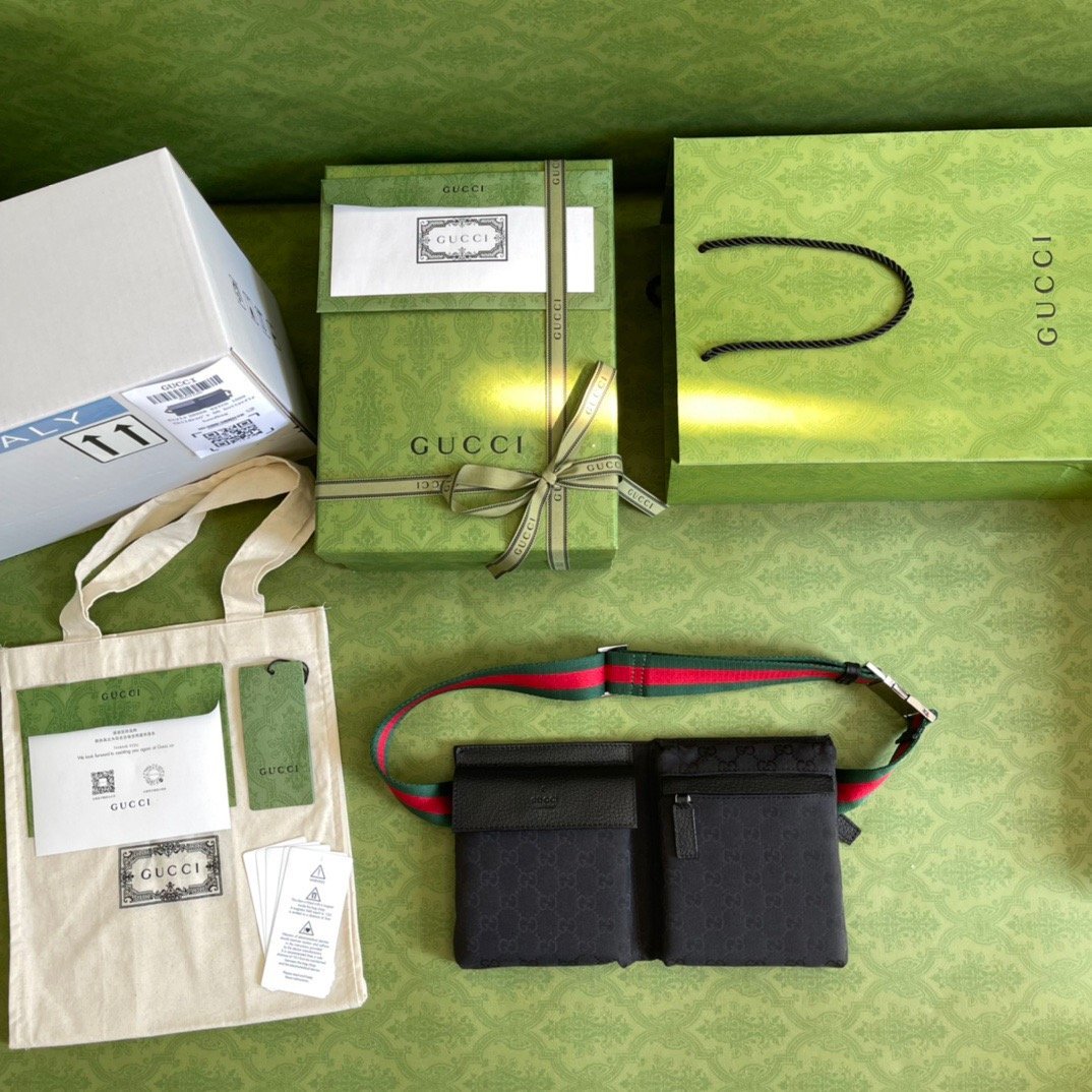 gg Supreme Canvas Two Pocket Waist Belt Bag Black gg Supreme Canvas For Men  3in/7.5cm gg