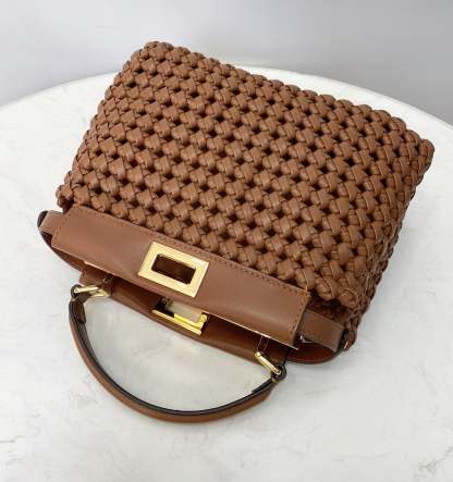 FI Peekaboo Mini Brown Braided Bag For Woman 18cm/7in