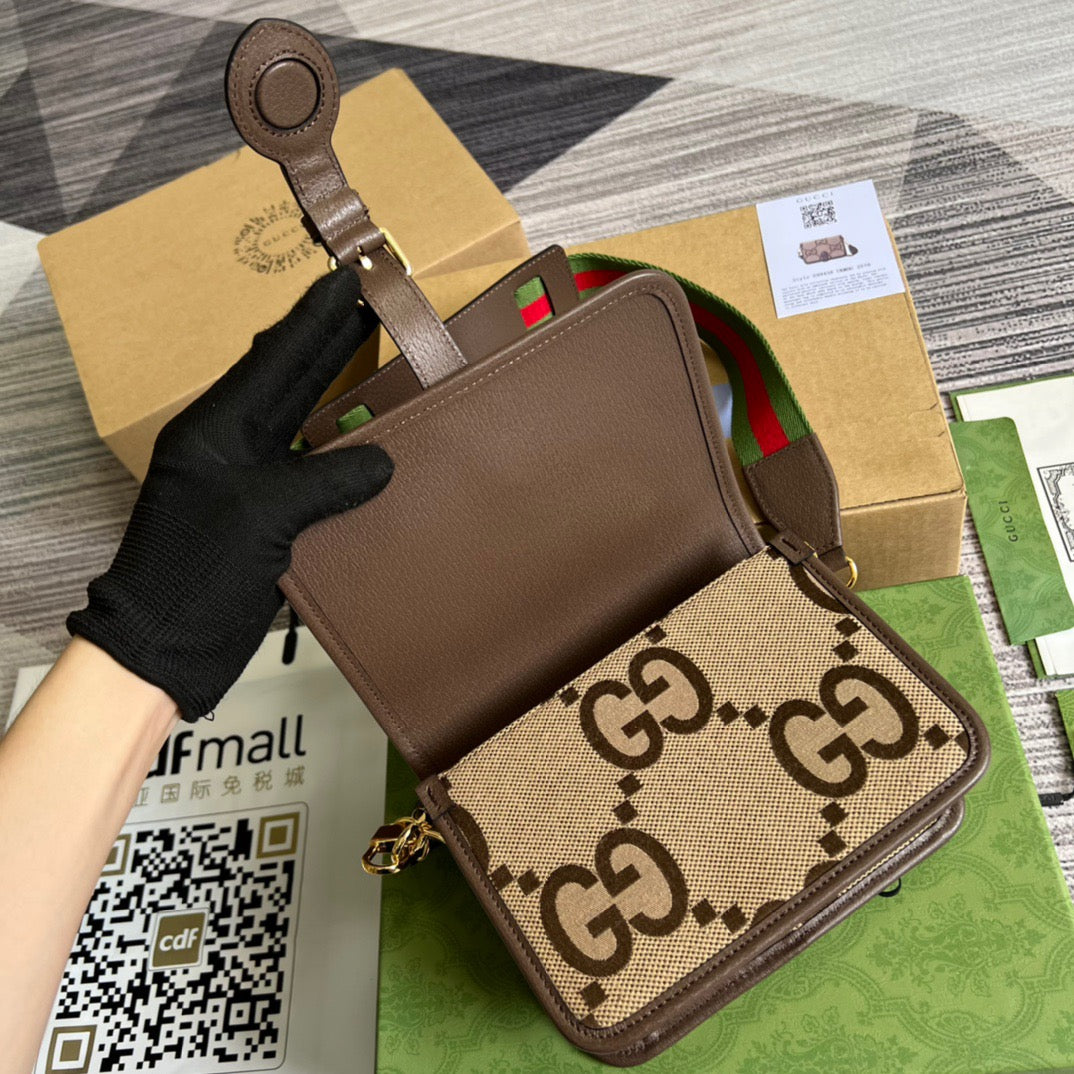 gg Ophidia Mini Jumbo gg Bag Camel And Ebony Jumbo gg Canvas  For Men 4.7in/12cm gg 