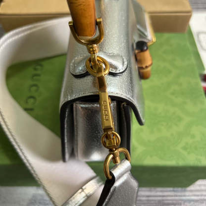 gg Bamboo 1947 Mini Top Handle Bag Silver For Women, Women’s Bags 6.7in/17cm gg
