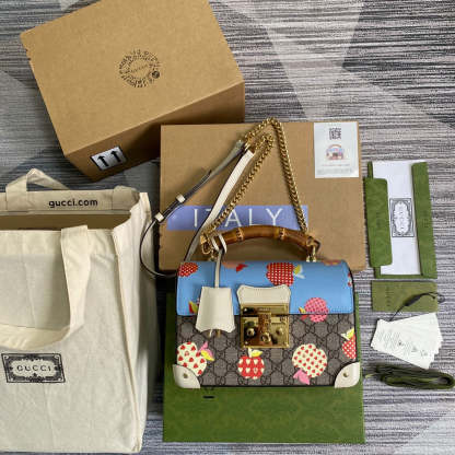 gg Padlock gg Small amboo Strawberry Shoulder Bag Beige For Women, Women’s Bags 9.5in/24cm gg