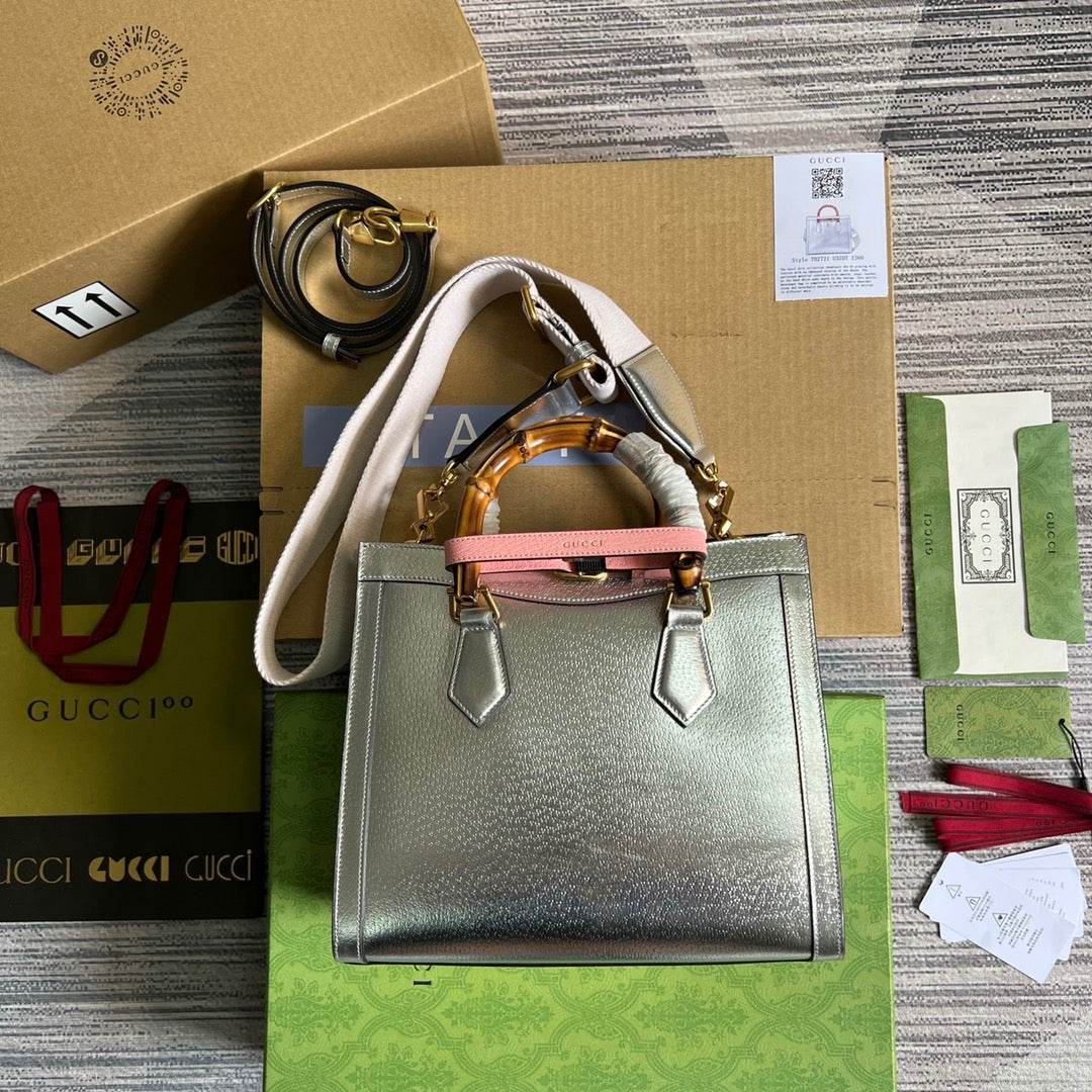 gg Diana Small Tote Bag Silver For Women, Women’s Bags 11in/27cm gg