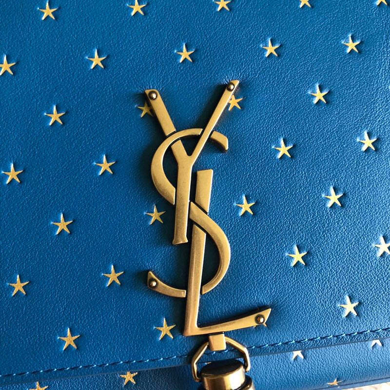YSSL Kate Medium Chain Bag With Star Pattern Blue For Women 9.4in/24cm YSL