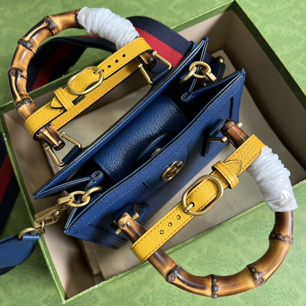 gg Diana Mini Tote Bag Canvas Lining Blue For Women 7.9in/20cm gg 702732 U3ZDT 4862