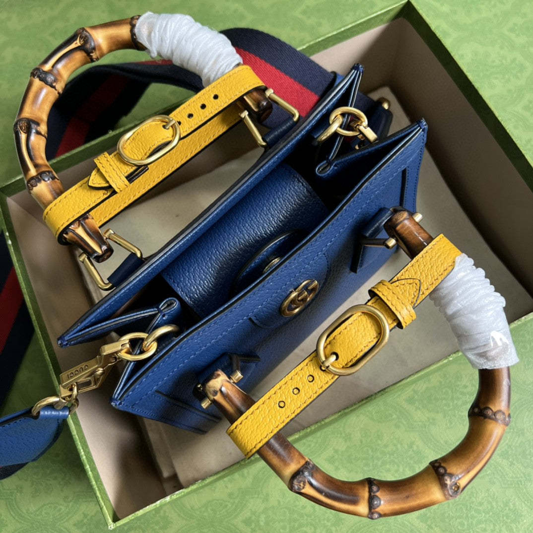 gg Diana Mini Tote Bag Canvas Lining Blue For Women 7.9in/20cm gg 702732 U3ZDT 4862