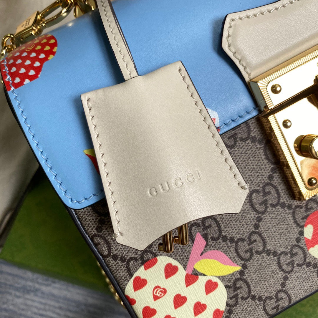 gg Padlock gg Small amboo Strawberry Shoulder Bag Beige For Women, Women’s Bags 9.5in/24cm gg