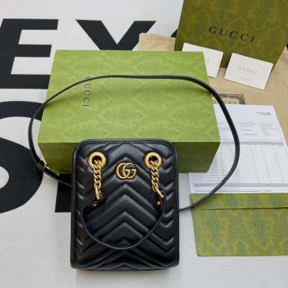 gg Marmont Matelasse Mini Bag Black For Women, Women’s Bags 7.5in/19cm gg ‎696123 DTDHT 1000