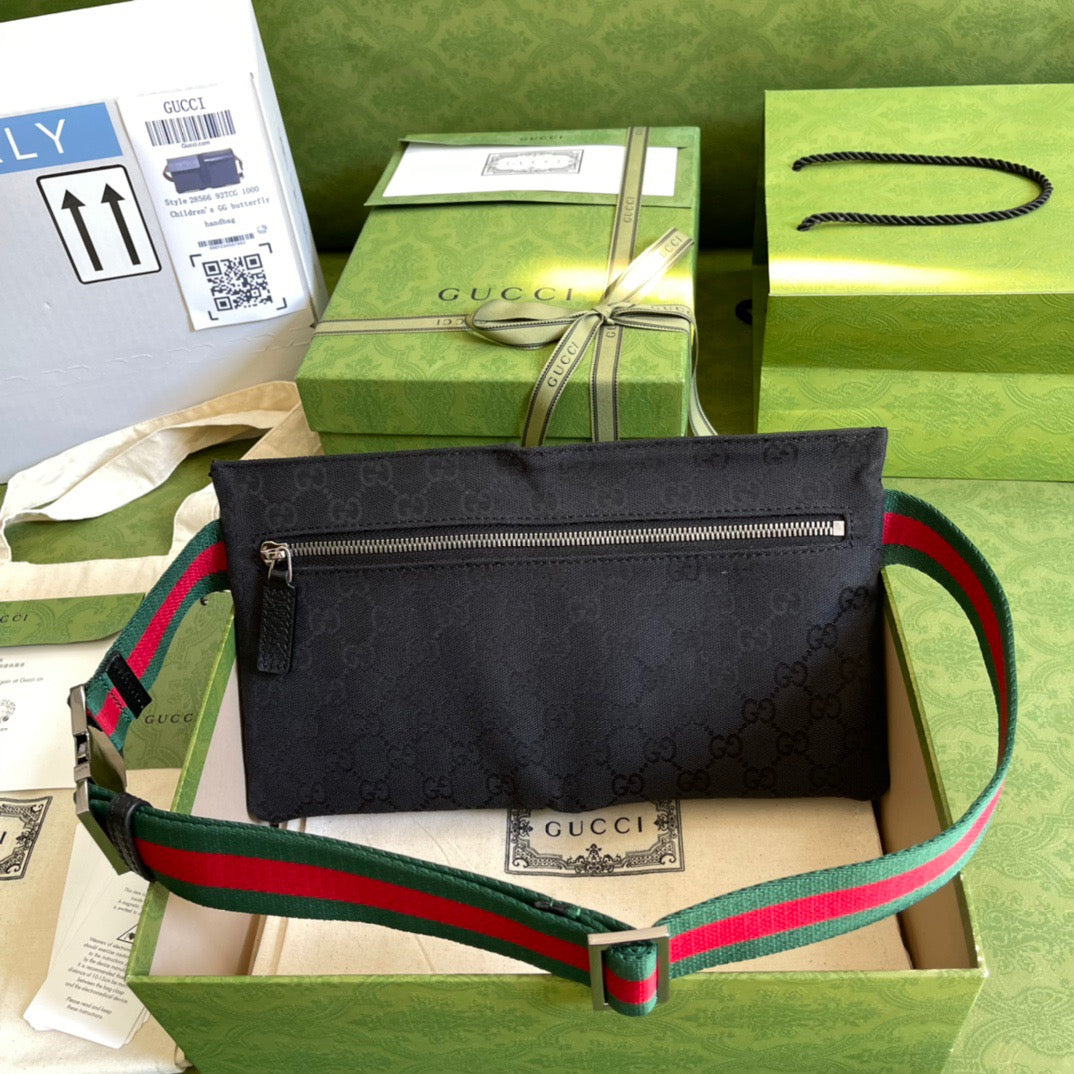 gg Supreme Canvas Two Pocket Waist Belt Bag Black gg Supreme Canvas For Men  3in/7.5cm gg