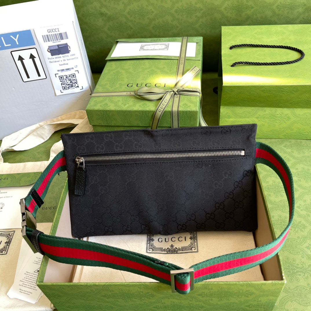 gg Supreme Canvas Two Pocket Waist Belt Bag Black gg Supreme Canvas For Men  3in/7.5cm gg