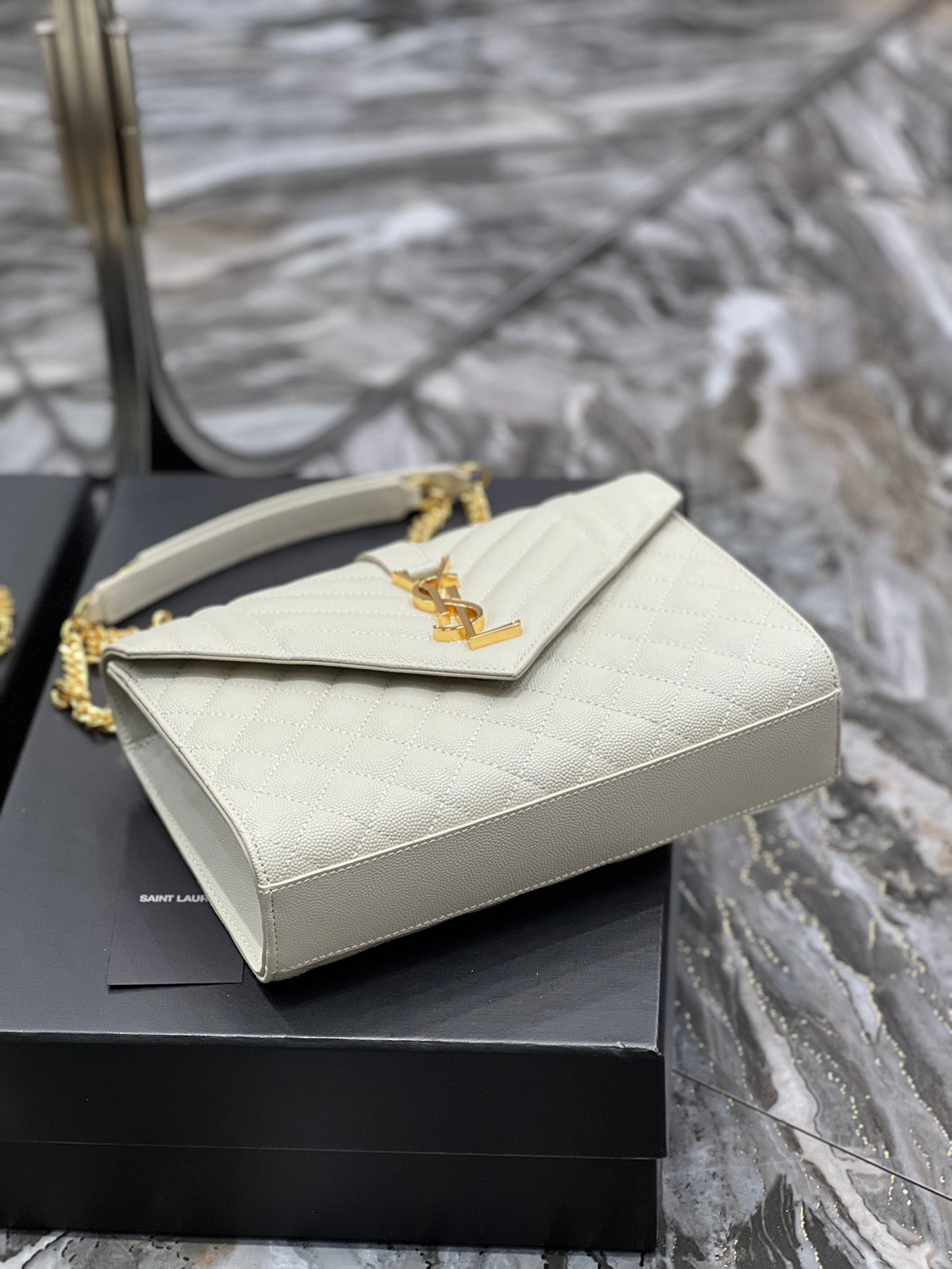 YSSL Envelope Medium Chain Bag White For Women, Women’s Bags 9.4in/24cm YSL