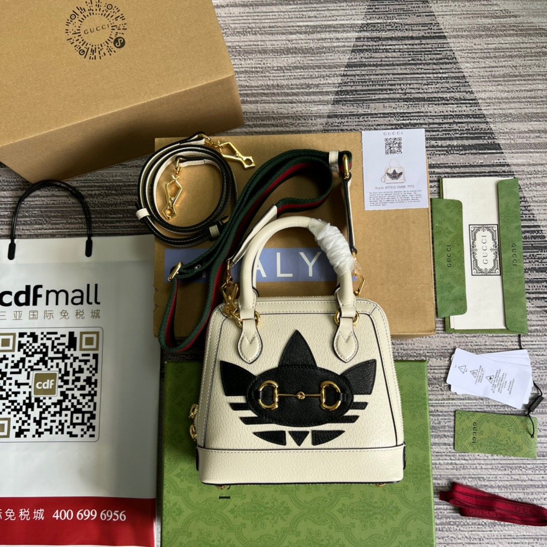 gg x Adidas Horsebit 1955 Mini Bag White For Women, Women’s Bags 7.9in/20cm gg‎ ‎677212 U3ZDG 8727