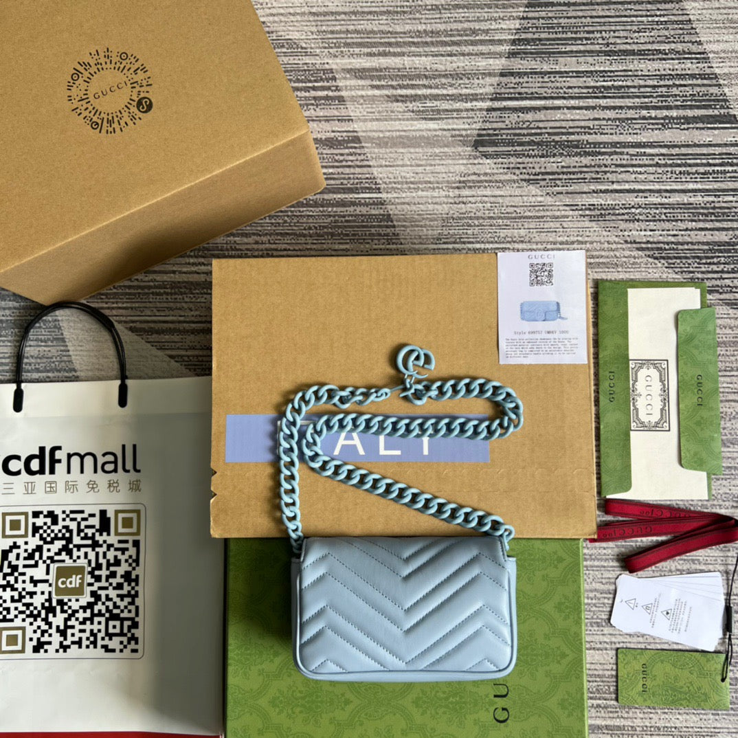 gg Marmont Super Mini Bag Blue For Women, Women’s Bags 6.2in/17cm gg