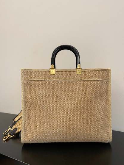 FI Sunshine Medium Beige and Black straw shopper Bag For Woman 31cm/12in 8BH386AKRPF1CBX