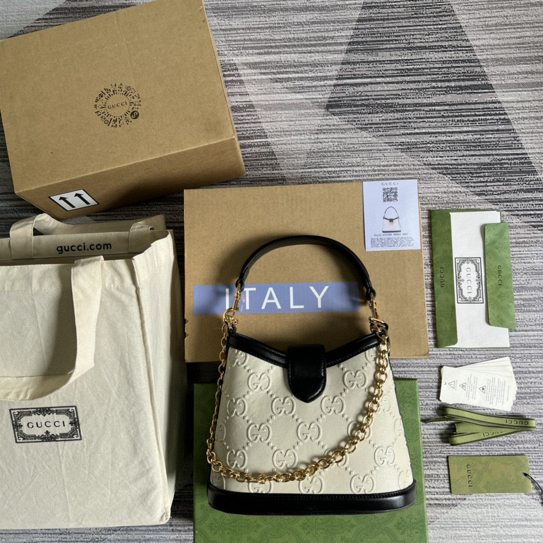 gg Small gg Shoulder Bag White Debossed For Women 9.8in/25cm 675788 gg UD9AX 9099