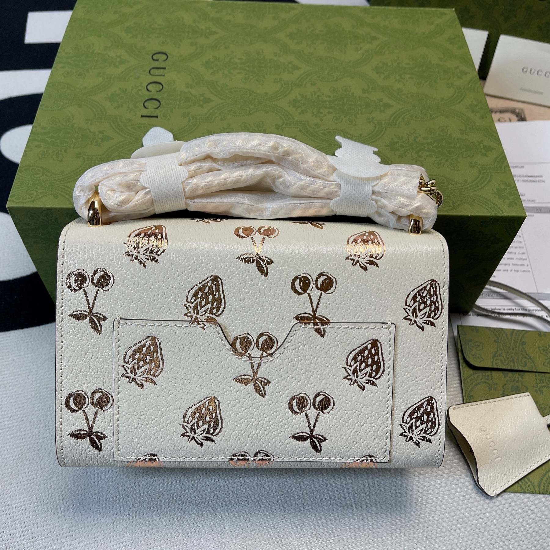 gg Padlock Small gg Strawberry Shoulder Bag White For Women, Women’s Bags 7.9in/20cm gg