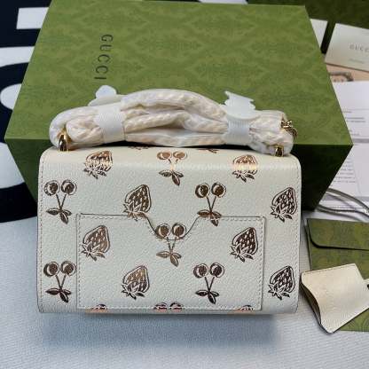 gg Padlock Small gg Strawberry Shoulder Bag White For Women, Women’s Bags 7.9in/20cm gg