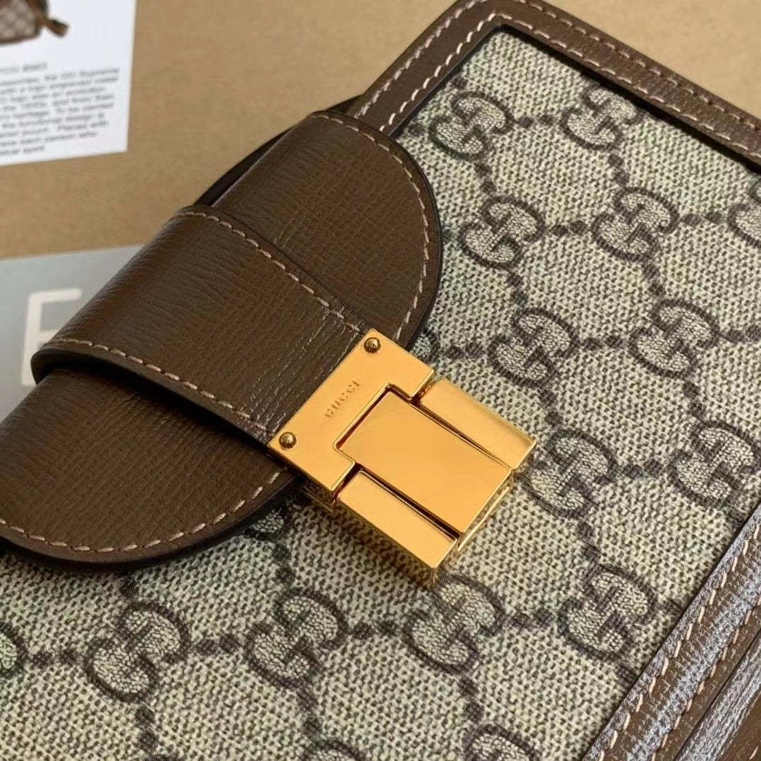 gg Mini Bag With Clasp Closure Beige/Ebony gg Supreme Canvas For Women 7.1in/18cm gg 614368 92TCG 8563