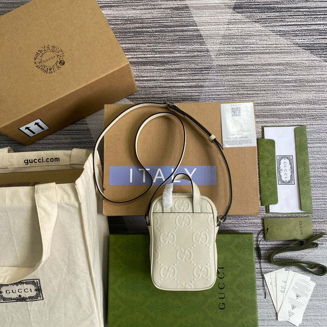 gg Embossed Mini Bag White gg Embossed For Men 6.7in/17cm gg 