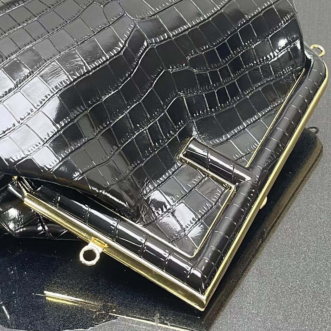 FI First Medium Black Crocodile Bag For Woman 32.5cm/13in