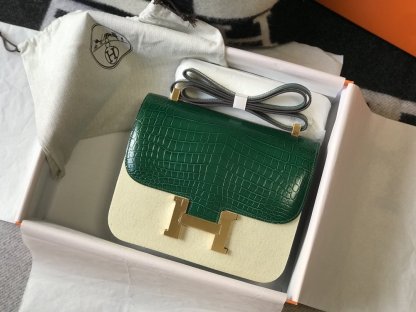 HM Constance 23 Pattern Crocodile Green For Women, Handbags, Shoulder Bag 9in/23cm