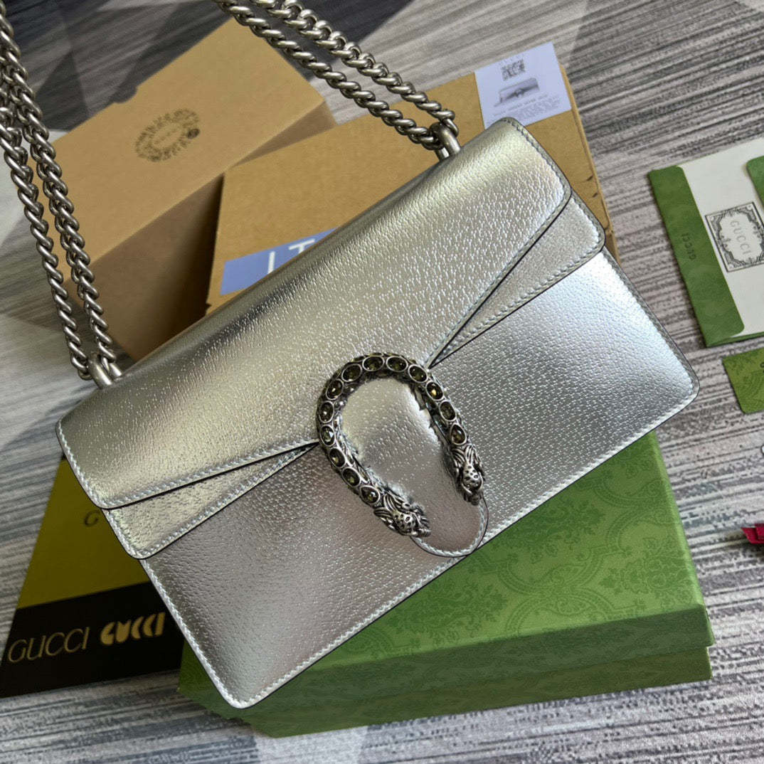 gg Dionysus Small Shoulder Bag Silver For Women, Women’s Bags 10in/26cm gg 499623 1TRBN 8173