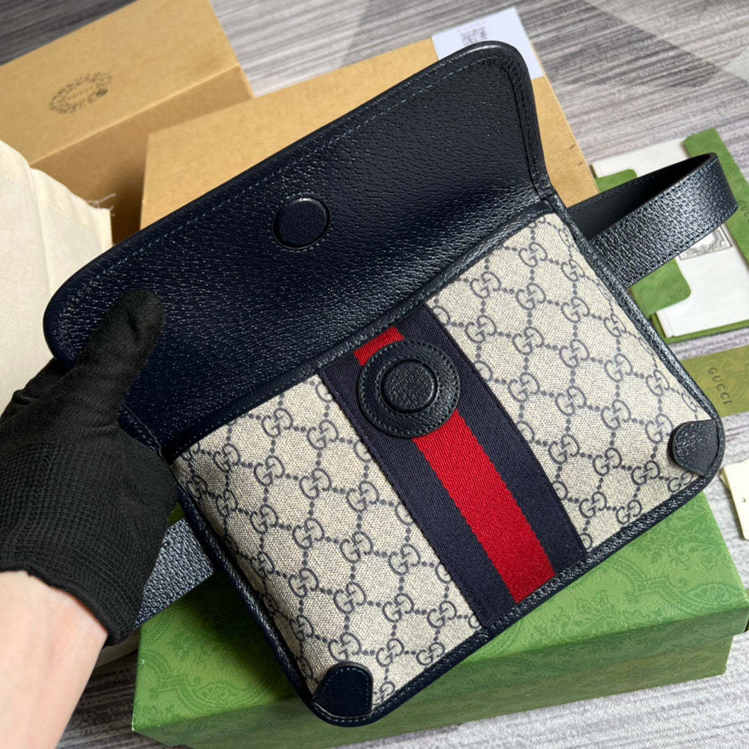 gg Ophidia Belt Bag Beige And Blue gg Supreme Canvas For Men  8.7in/22cm gg 674081 96IWN 4076