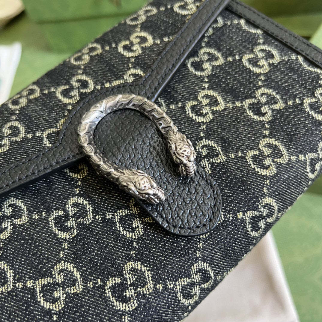 gg Dionysus gg Mini Chain Bag Black And Ivory gg Denim Jacquard For Women 8in/20cm 401231 UN3BN 1274