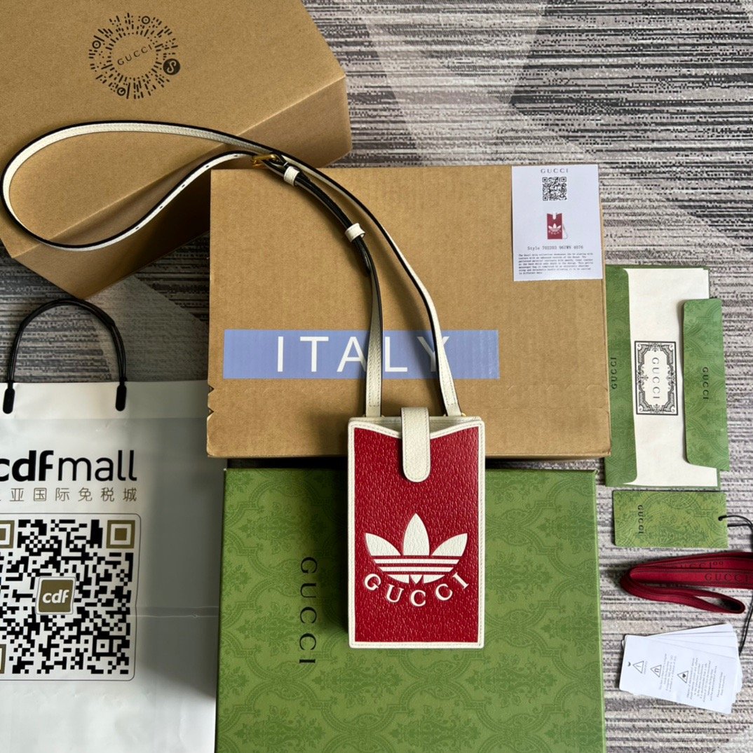 gg x Adidas Phone Case Red For Women, Women’s Bags 7.3in/18cm gg‎ ‎702203 UZ3BT 6484