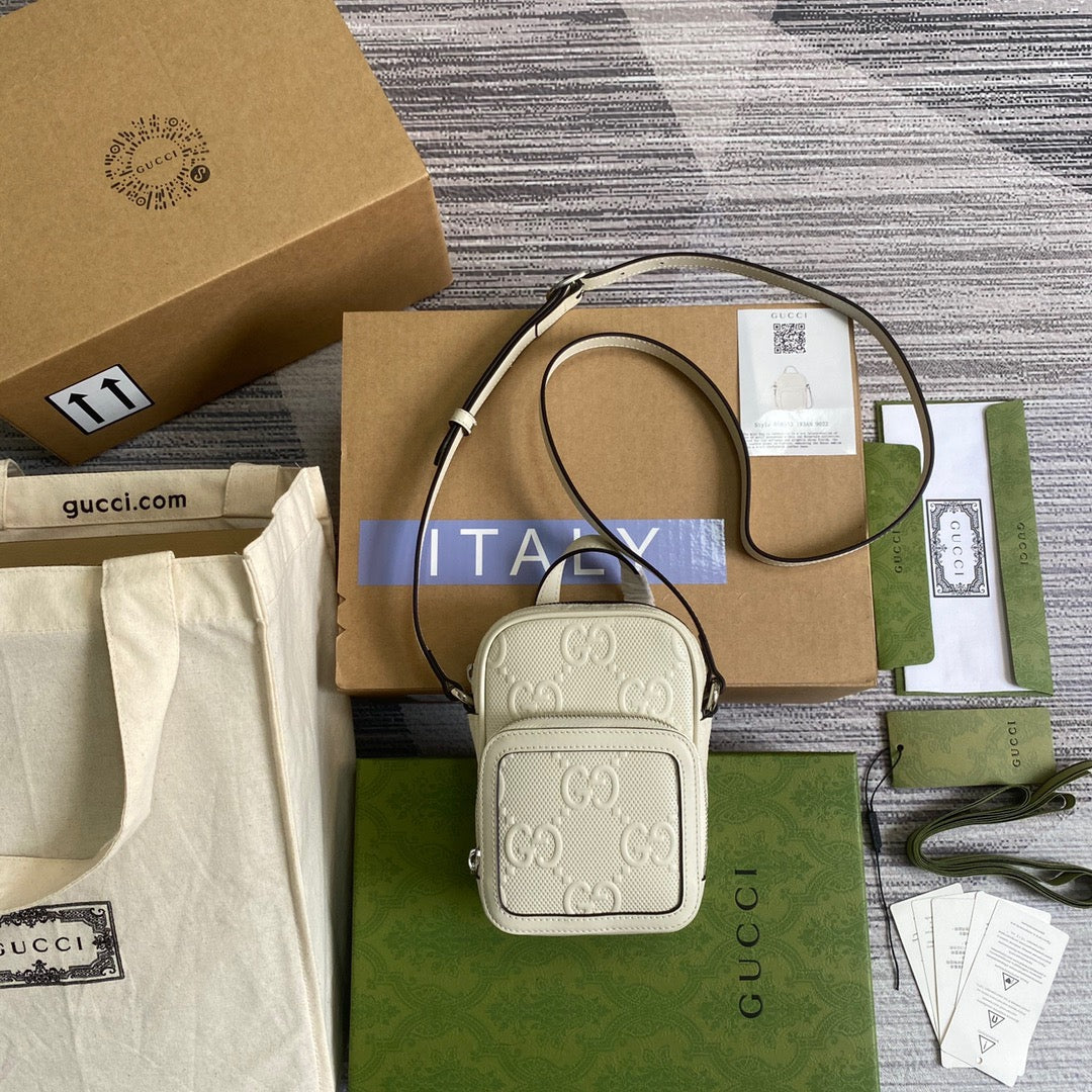 gg Embossed Mini Bag White gg Embossed For Men 6.7in/17cm gg 