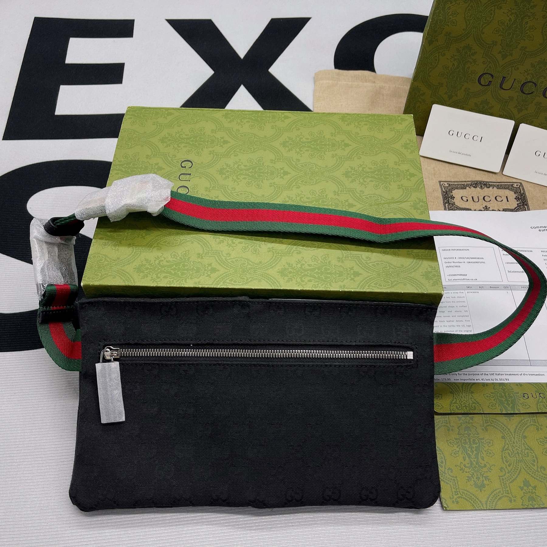 gg Supreme Canvas Two Pocket Waist Belt Bag Black gg Supreme Canvas For Men  3in/7.5cm gg