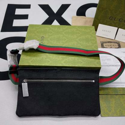 gg Supreme Canvas Two Pocket Waist Belt Bag Black gg Supreme Canvas For Men  3in/7.5cm gg