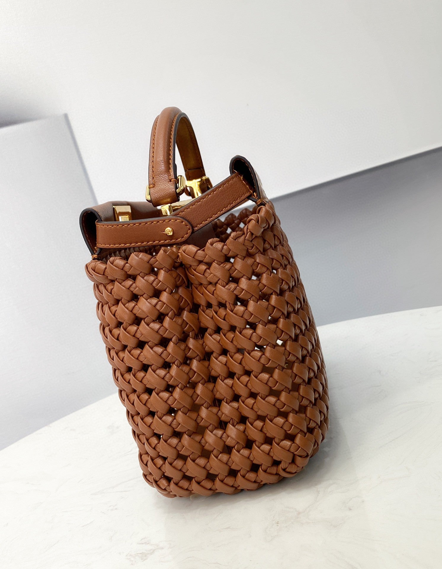 FI Peekaboo Mini Brown Braided Bag For Woman 18cm/7in