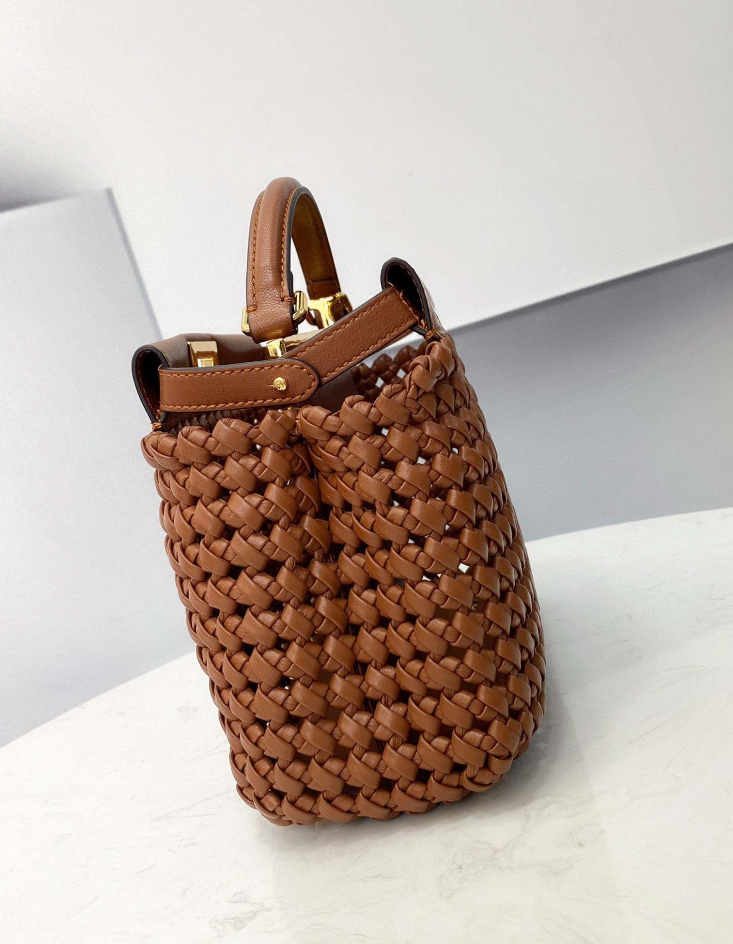FI Peekaboo Mini Brown Braided Bag For Woman 18cm/7in