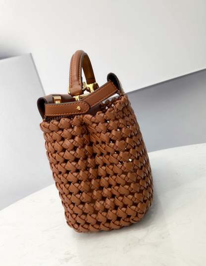 FI Peekaboo Mini Brown Braided Bag For Woman 18cm/7in