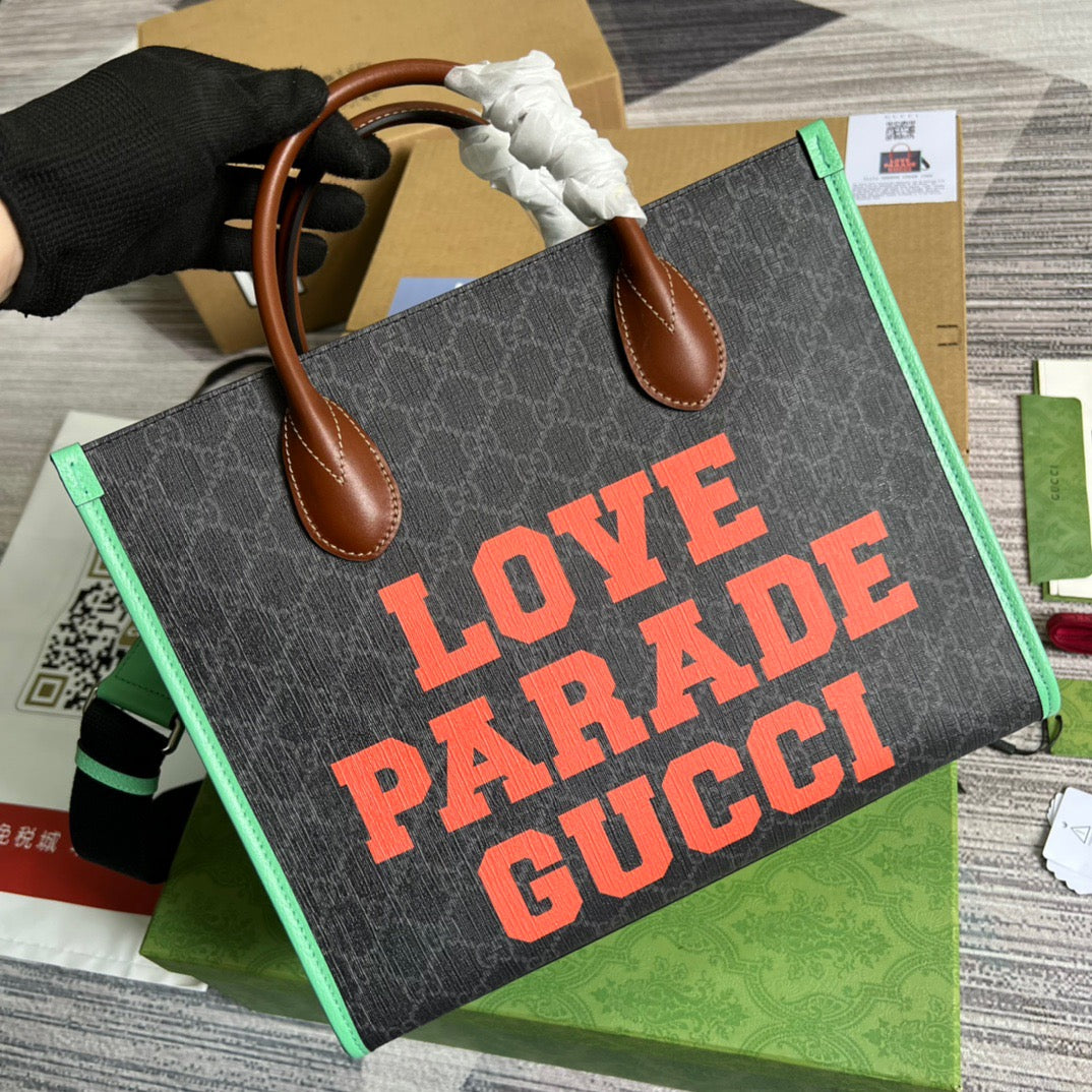 gg Love Parade gg Tote Bag Green For Women, Women’s Bags 12.2in/31cm gg