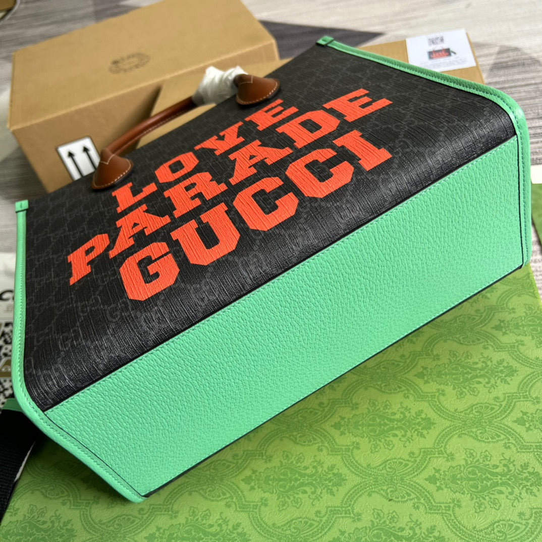 gg Love Parade gg Tote Bag Green For Women, Women’s Bags 12.2in/31cm gg