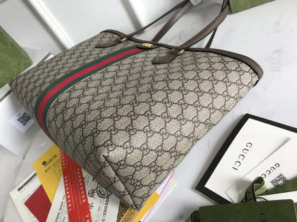 gg Ophidia gg Medium Tote Bag Beige/Ebony gg Supreme Canvas And Brown For Women 15in/38cm 631685 96IWB 8745