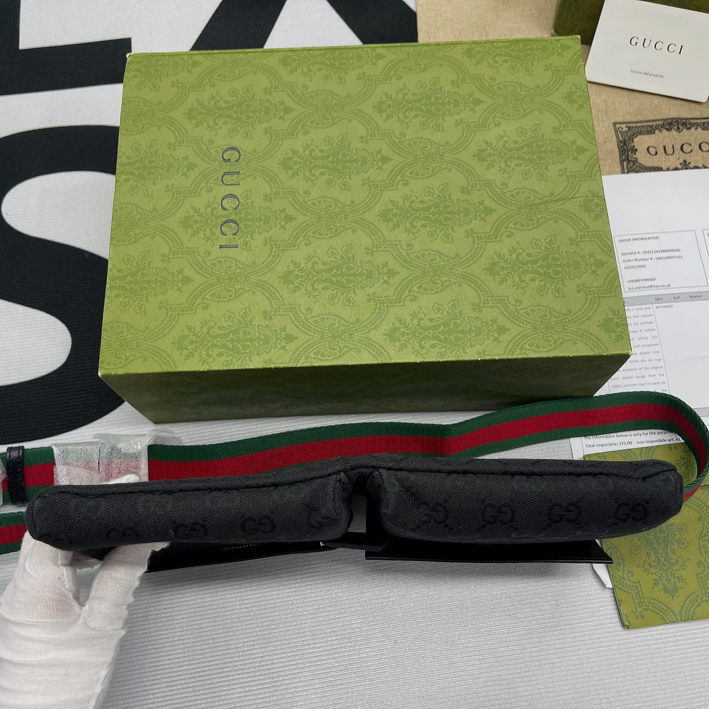 gg Supreme Canvas Two Pocket Waist Belt Bag Black gg Supreme Canvas For Men  3in/7.5cm gg