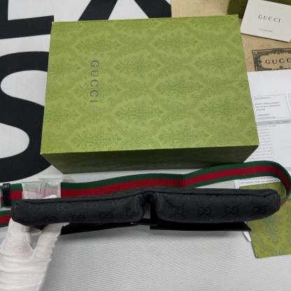 gg Supreme Canvas Two Pocket Waist Belt Bag Black gg Supreme Canvas For Men  3in/7.5cm gg