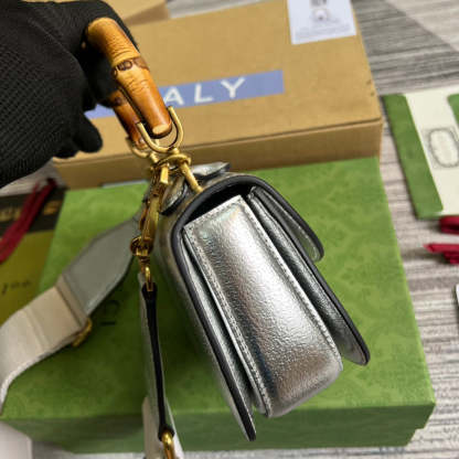 gg Bamboo 1947 Mini Top Handle Bag Silver For Women, Women’s Bags 6.7in/17cm gg