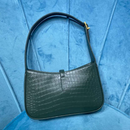 YSSL Le 5 À 7 Hobo Bag In Crocodile Embossed Shiny Dark Green For Women 9in/23cm YSL 657228DZE0W3045