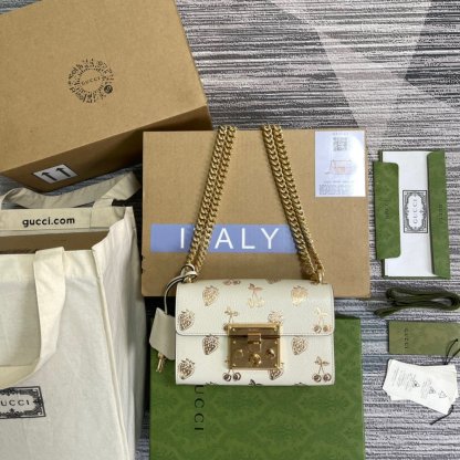 gg Padlock Small gg Strawberry Shoulder Bag White For Women, Women’s Bags 7.9in/20cm gg