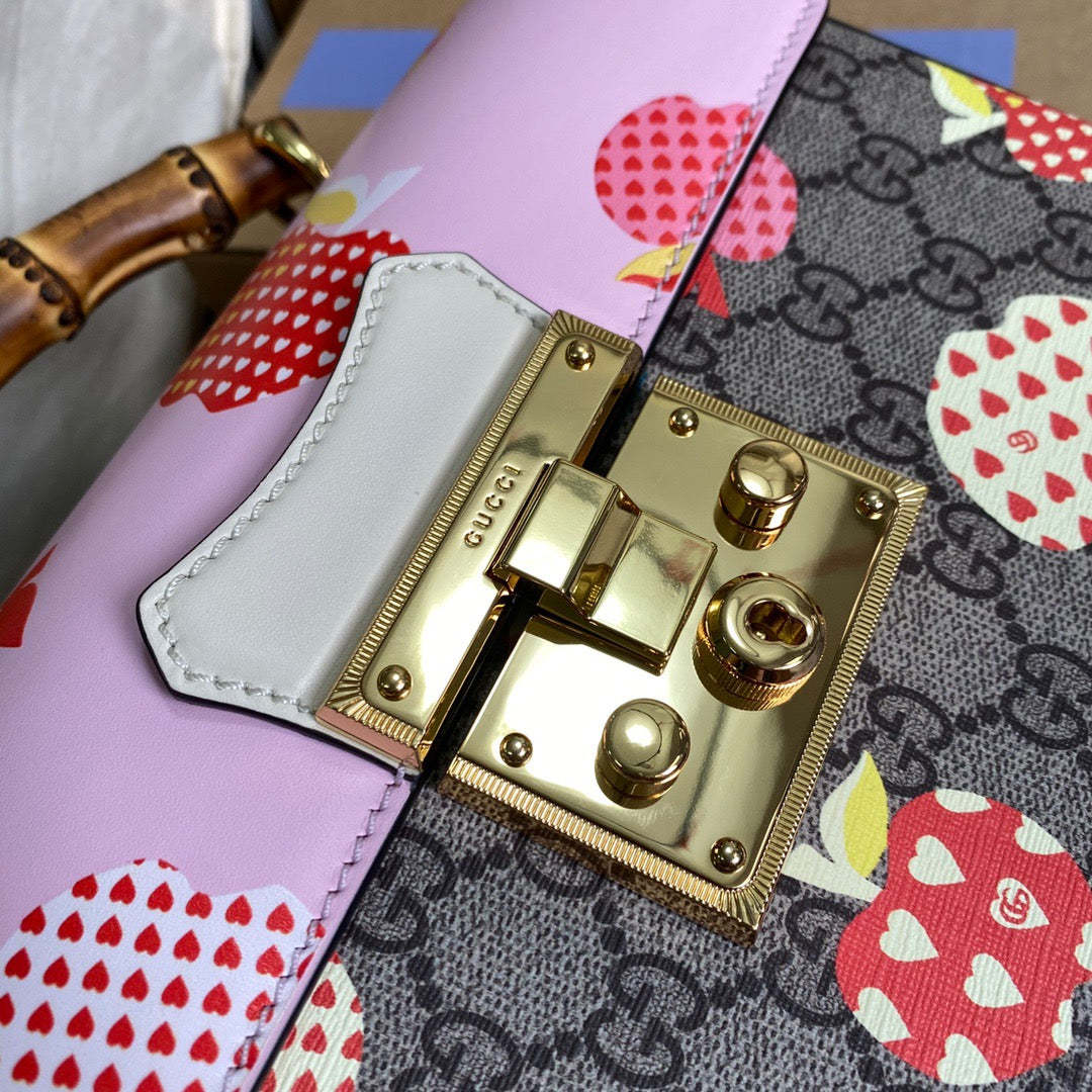 gg Padlock gg Small amboo Strawberry Shoulder Bag Beige For Women, Women’s Bags 9.5in/24cm gg