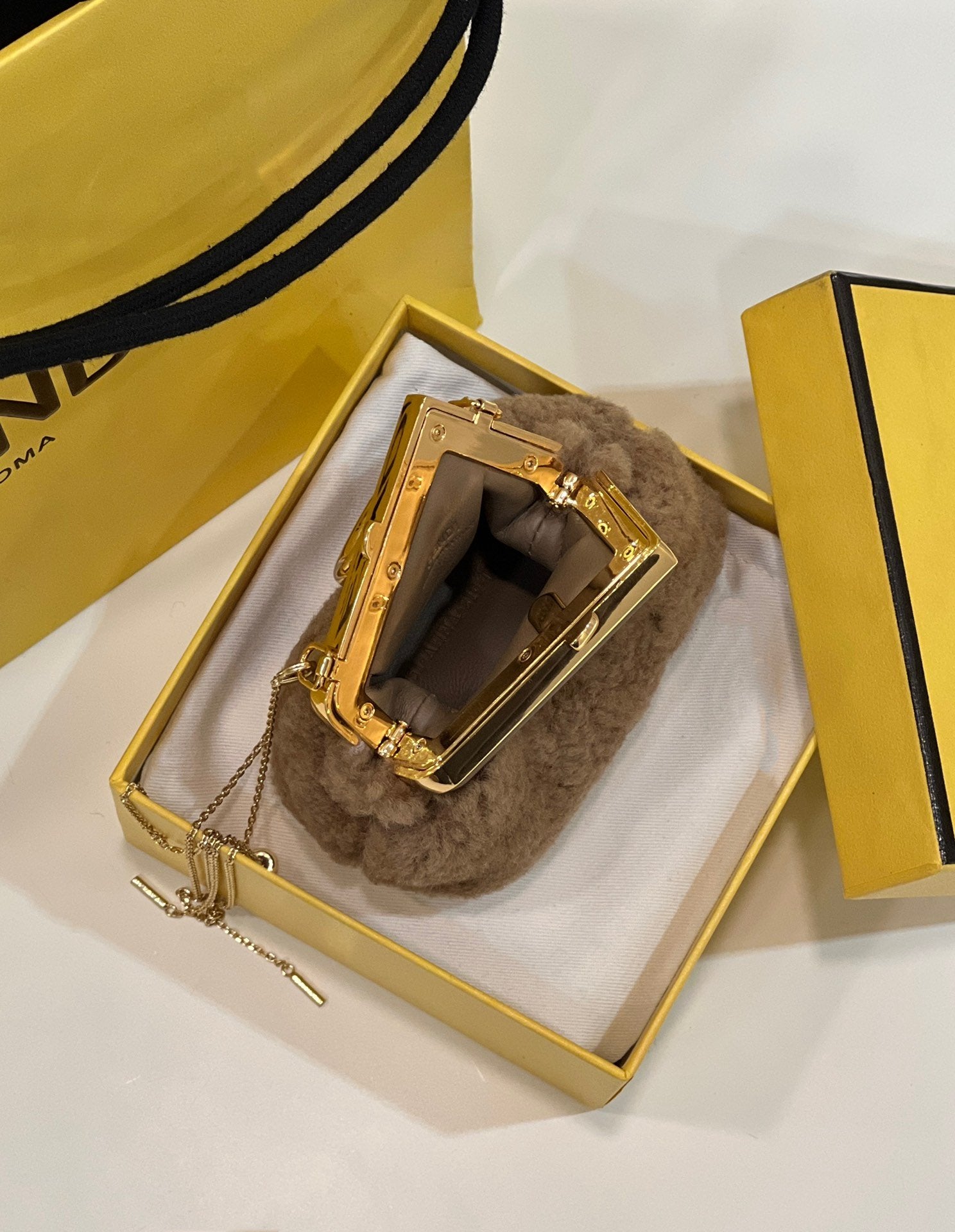 FI First Mini Brown Mink Bag For Woman 11.5cm/4in