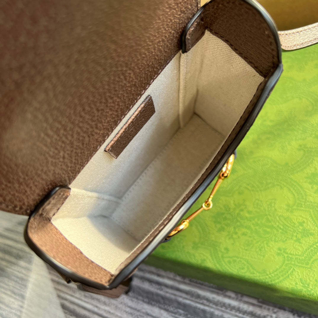 gg Horsebit 1955 Mini Bag Beige And Ebony gg Supreme Canvas With Geometric Print For Women  6.7in/17cm gg  ‎625615 UQHFG 8679