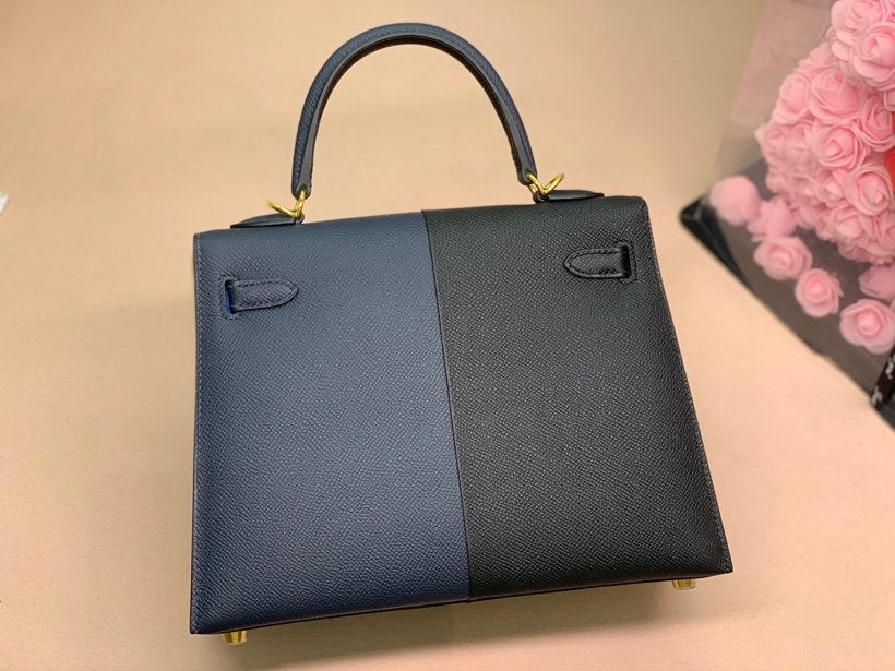 HM Kelly 28 Sellier Epsom Bag Black/Navy Blue For Women, Women���s Handbags, Shoulder Bags 11in/28cm